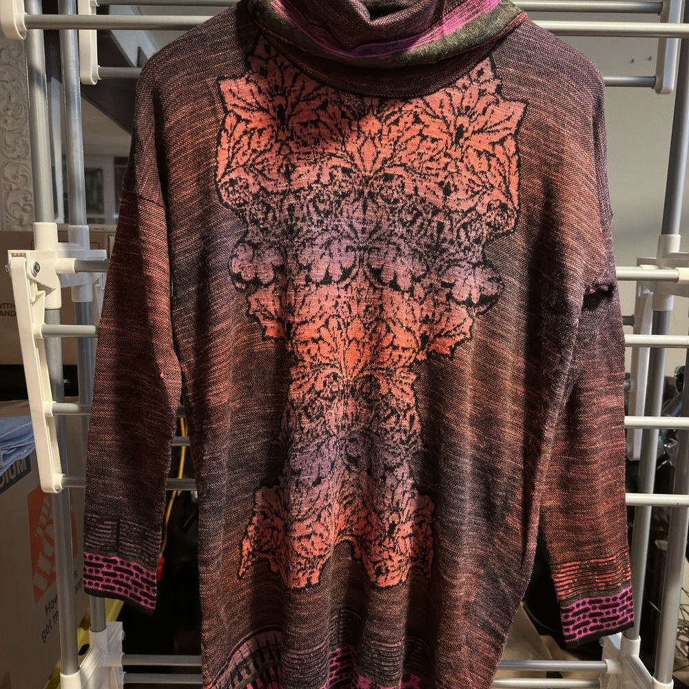 Chic Multicolor Patterned Cowl Neck Sweater - image 2